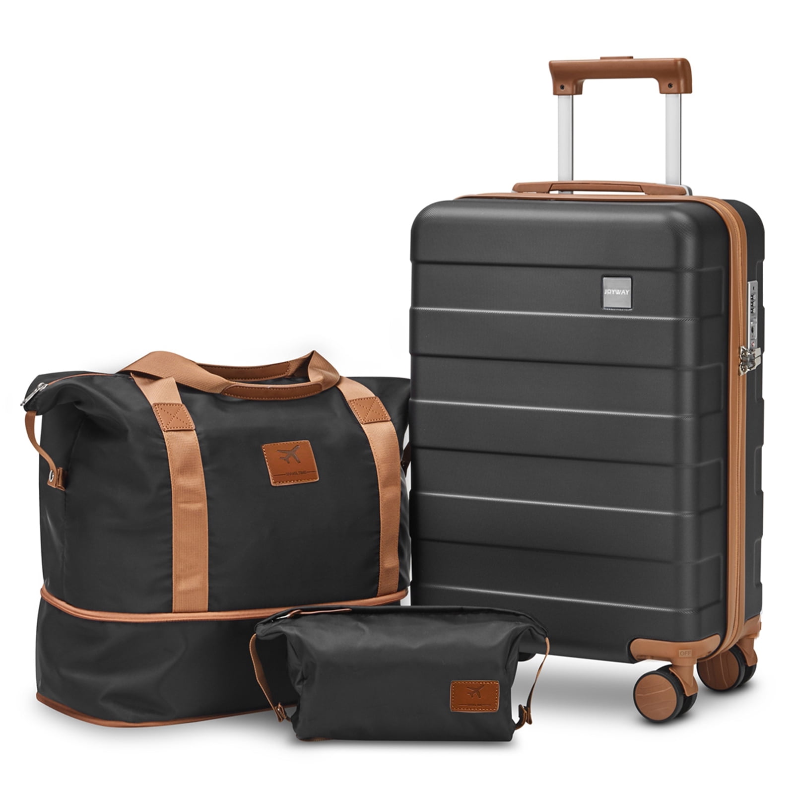 Joyway 3-Piece Luggage Set 20-Inch Carry-On Suitcase with Spinner Wheels TSA Lock Travel Duffel Bag and Toiletry Bag Hardside Lightweight Luggage