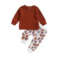 thumbnail image 1 of Faithtur Toddler Girls Halloween Pants Sets Solid Color Long Sleeve Tops Pumpkin Print Drawstring Pants Sets, 1 of 9