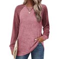 thumbnail image 2 of yoeyez Tunique en Tricot pour Femmes, Chandails à Manches Torsadées Patchwork, Col Ras du Cou Raglan, Chemises à Manches Longues, Hauts Mode Automne 2024, Rose, G, 2 of 5