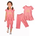 thumbnail image 5 of Chemises pour Filles, Ensemble Deux Pièces Été Col Rond Petit Imprimé Manches Courtes Manches Volantes Taille Élastique Pantalon Court, 5 of 5