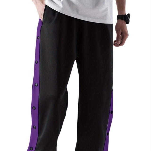 Bamboohart Men‘s Tear Away Pants Loose Fit Basketball Pants High Split Snap Button Sweatpants