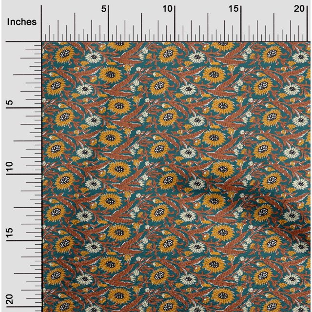 oneOone Georgette Viscose Fabric Leaves & Floral Block Decor Fabric Printed BTY 42 Inch Wide