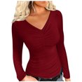 thumbnail image 2 of Qertyioot Blouse Régulière Polyvalente pour Femmes d'Hiver, Aguichant, Extensible, à Col en V, à Manches Longues, 2 of 7