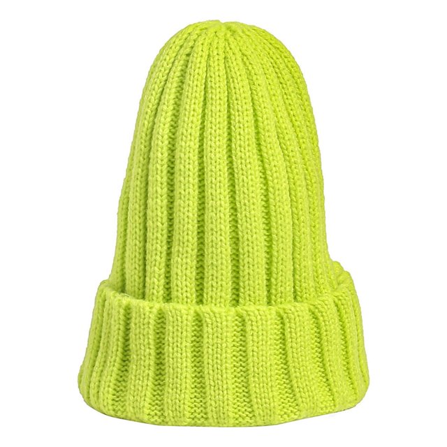 Cute Winter Hats for Women, a pacifier cap shape knit hat in lime green. Made from polyester with a ribbed texture, this slouchy hat is warm, flexible, and suitable for various head sizes. Perfect for winter wear, travel, and as a stylish women's accessory.