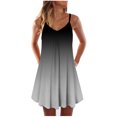 thumbnail image 1 of Fridja Robe Sans Manches à Imprimé Teinture sur Nœuds Dégradé pour Femmes, Col en V, Ligne A, Mini Robe d'Été, 1 of 4