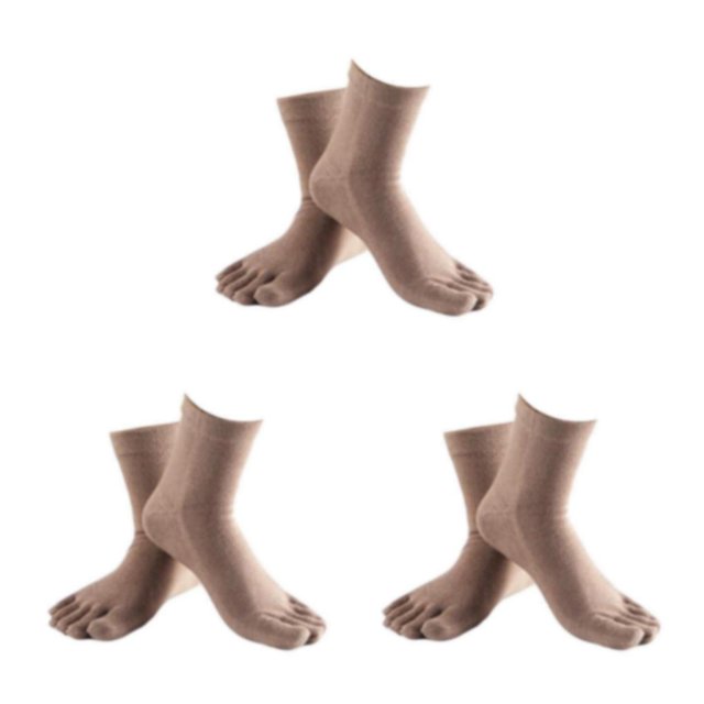 relayinert Soft Five Toe Socks Stretchable Cotton High Crew Socks Athletic Solid Socks Khaki 3Set