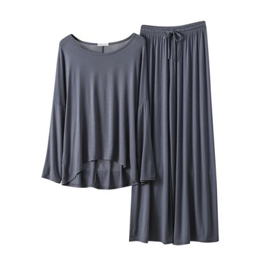 Yuyuzo Women Summer Pajamas Set Crewneck Long Sleeve Oversized Sleepwear Nightwear Loose Pants Cozy Loungewear
