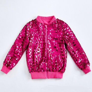 YUNAFFT Coupe-Vent à Paillettes pour Filles, Veste à Manches Longues, Fermeture Éclair Complète, Coupe Décontractée et Ample, Sans Capuchon, Manteau Uni pour 2-12 Ans