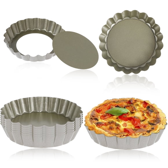 6Pcs Mini Tart Pans Non-stick Tart Bakeware Mold with Removable Bottom 4 Inches Carbon Steel Pie Pans Multipurpose Quiche Pan Set for Pies Mousse Cakes Dessert Baking