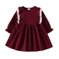 thumbnail image 1 of LUOGENLI Dress Toddler Girls Dress Winter Long Sleeve Ruffles Ribbed Lace Solid Color Princess Dress Maxi Dress for Girls Summer 2025 Floral Flowy Boho Skirt Red 2-3 Years, 1 of 5