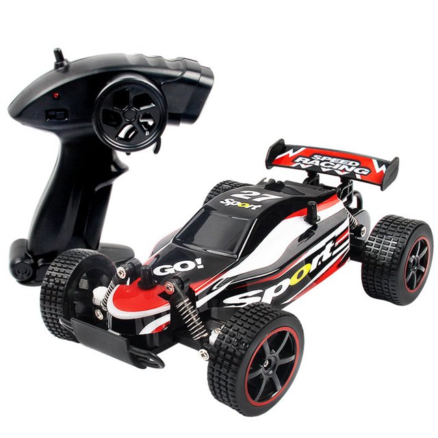 Children RC Car Mini High Speed Plastic Funny Remote Control Car Racing Car with a black and red sporty design, 'Sport' branding, and a 2.4GHz ergonomic remote control. Made of durable ABS and PVC plastic, it measures 14x22x7.5cm and includes a USB cable, screwdriver, and box. Ideal for high-speed racing, off-road driving, and as a remote control toy for kids.