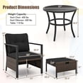 thumbnail image 3 of Costway 5 PCS Outdoor Furniture Set Rattan Chairs & Ottomans with Glass Topped Coffee Table Black, 3 of 10