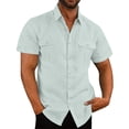 thumbnail image 4 of Timegard Cotton Linen Tops for Women Short Sleeve Button down Shirts Solid Color Casual Tops with Pockets, 4 of 7