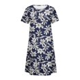 thumbnail image 4 of QJUHUNG Midi pour Femmes Été Décontracté Ample Bohème à Imprimé Floral Col Ras du Cou Manches Courtes Longueur Genou Robe Froncée avec Poches, 4 of 4