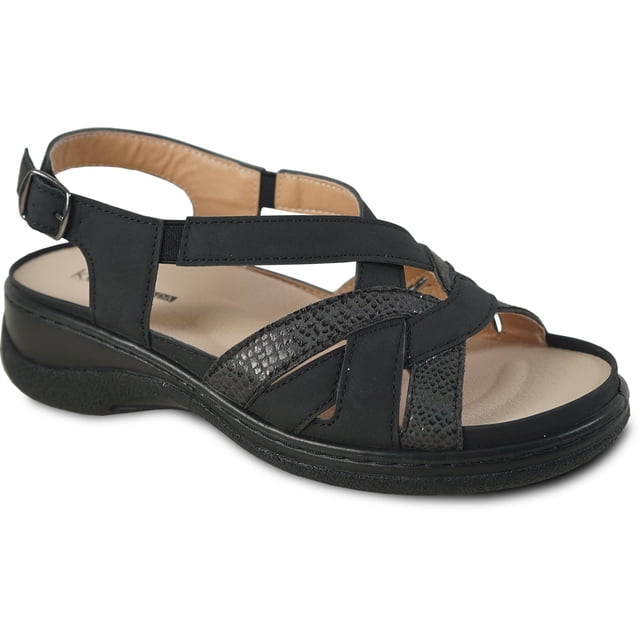 kozi Canada Sandale Compensée Décontractée Confortable pour Femmes OY3130 avec Bout Rond Semelle Orthopédique Remplaçable Noir Taupe