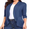 thumbnail image 3 of Women Ruffle Hem 3/4 Sleeve Cardigan Open Front Knit Sweaters Coat Solid Lightweight Basic Outwear Light gray 2XL, 3 of 4