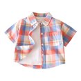 thumbnail image 1 of Zpanxa Chemise Boutonnée Garçon Mode Décontractée à Boutons Manches Courtes T-Shirt à Carreaux Col Rabattu Blouse en Coton 7 Ans, 1 of 7