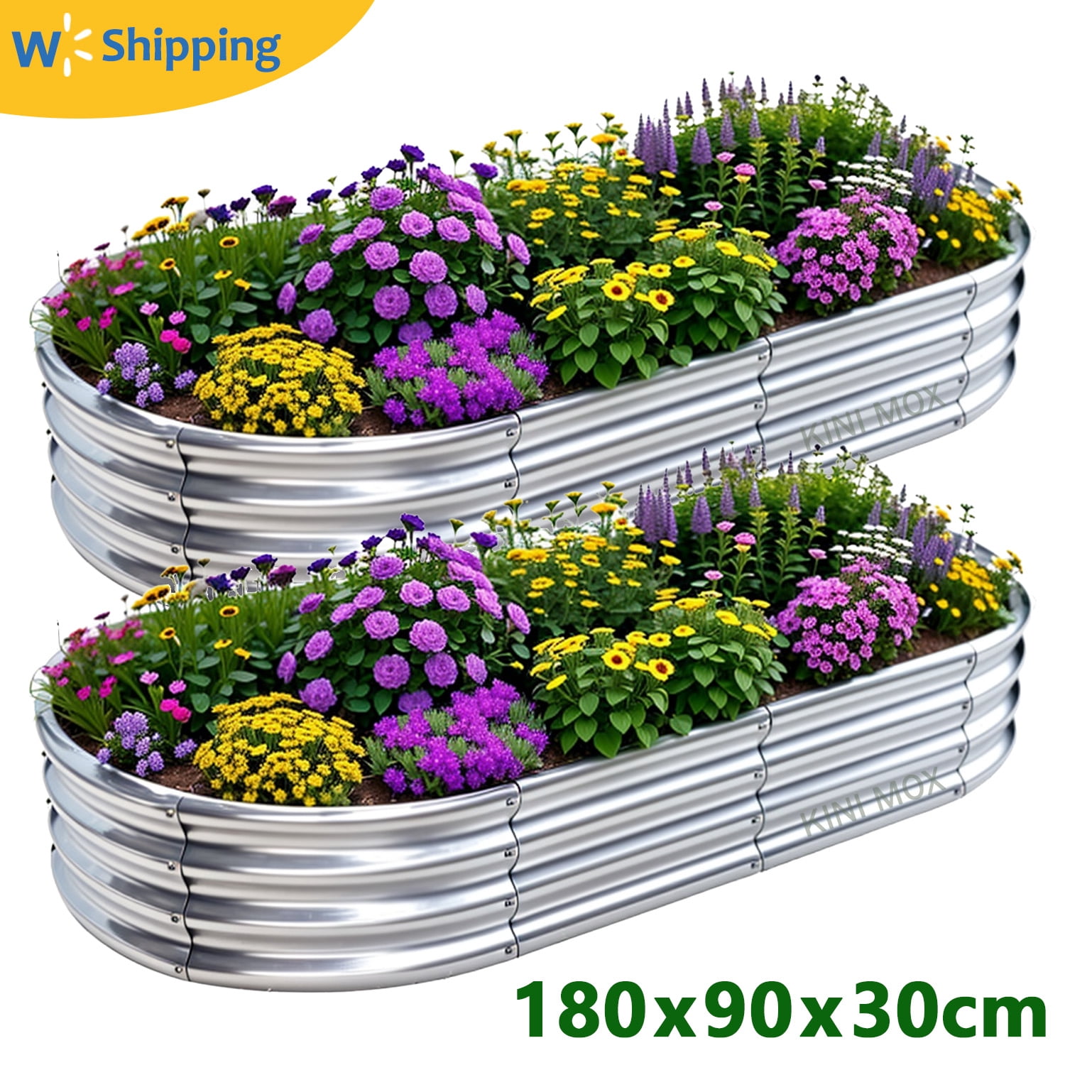 2PCS Raised Garden Beds 6x3x1FT Outdoor Galvanised Planter Boxes Large Raised Garden Stock Tank for Veg Flowers Herb(180x90x29cm)