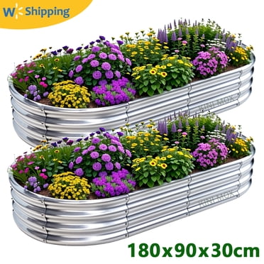 2PCS Raised Garden Beds 6x3x1FT Outdoor Galvanised Planter Boxes Large Raised Garden Stock Tank for Veg Flowers Herb(180x90x29cm)