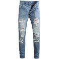 thumbnail image 1 of CEHVOM Men's High-end Stretch Nostalgic Frayed Slim-fit Jeans, 1 of 7
