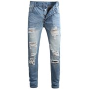 EGNMCR Jeans for Men, Men's Elastic Waist Loose Fit Denim Pants, Mens Pull On Jeans Men's High-end Stretch Nostalgic Frayed Slim-fit Jeans Men Pants