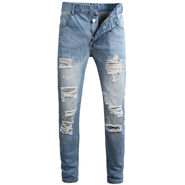 CEHVOM Men's High-end Stretch Nostalgic Frayed Slim-fit Jeans