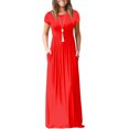 thumbnail image 1 of keepw Robe Longue Décontractée pour Femmes Couleur Unie Manches Courtes Maxi Robe avec Rouge TTG, 1 of 6