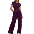thumbnail image 1 of Birdeem Blouses pour Femmes 2 Pcs Mode Femme Col Rond Uni Manches Courtes Blouse + Pantalons Longs Taille Élastique Ensembles, 1 of 12