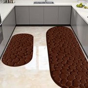 Czzoypi Memory Foam Bath Mat, Super Absorbent Cobblestone Bathroom Rug, Machine Washable Non-Slip Bath Mats for Shower Tub Floor, Brown