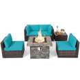 thumbnail image 2 of Costway 6 PCS Patio Wicker Furniture Set 34.5" Fire Pit Table W/Cover Turquoise, 2 of 9