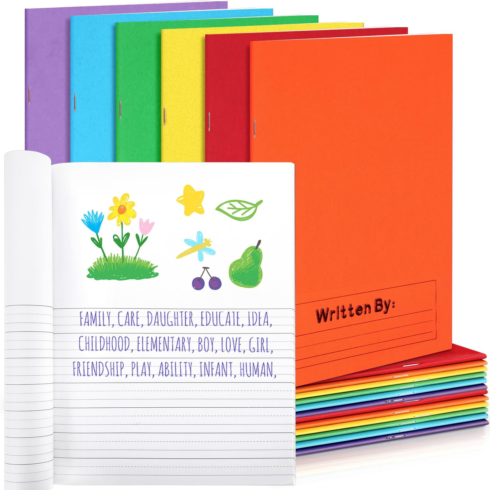 Henoyso 24 Pcs Primary Composition Notebook K-2 Primary Journal, Notebook for Kids Supplies, Bulk Blank Writing Book for Kid to Write Draw Journal 60 Page (9.8? X 7.5?,C