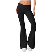 BLVB Flare Leggings for Women Fold over Flared Yoga Pants Stretch Bootcut Leggings Ladies Comfy Workout Pants Joggers