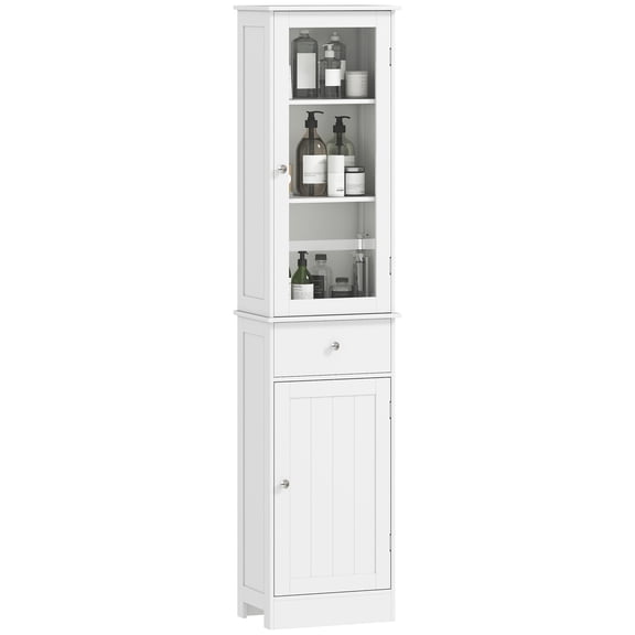 kleankin Storage Cabinet Tower with Multiple Shelves & Drawer, White
