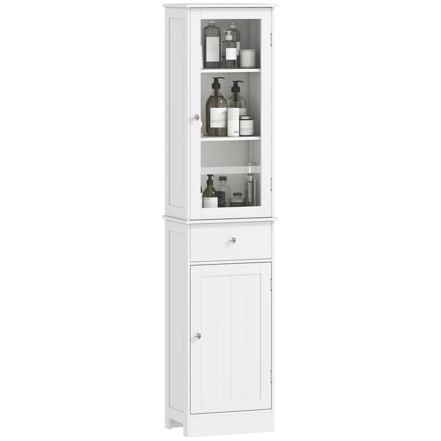 kleankin Storage Cabinet Tower with Multiple Shelves & Drawer, White