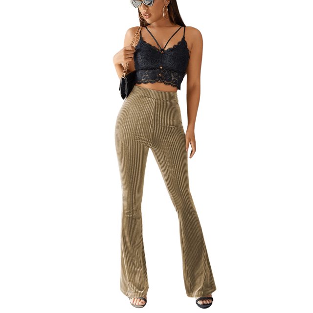 Wangsaura Women's Bootcut Yoga Pants Tummy Control Bootleg Velvet Sweatpants