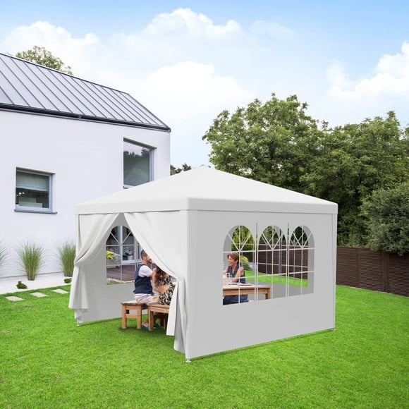 F2C 10 x10 Outdoor Gazebo White Canopy with sidewalls Party Wedding Tent Cater Events Pavilion Beach BBQ (10'X10')