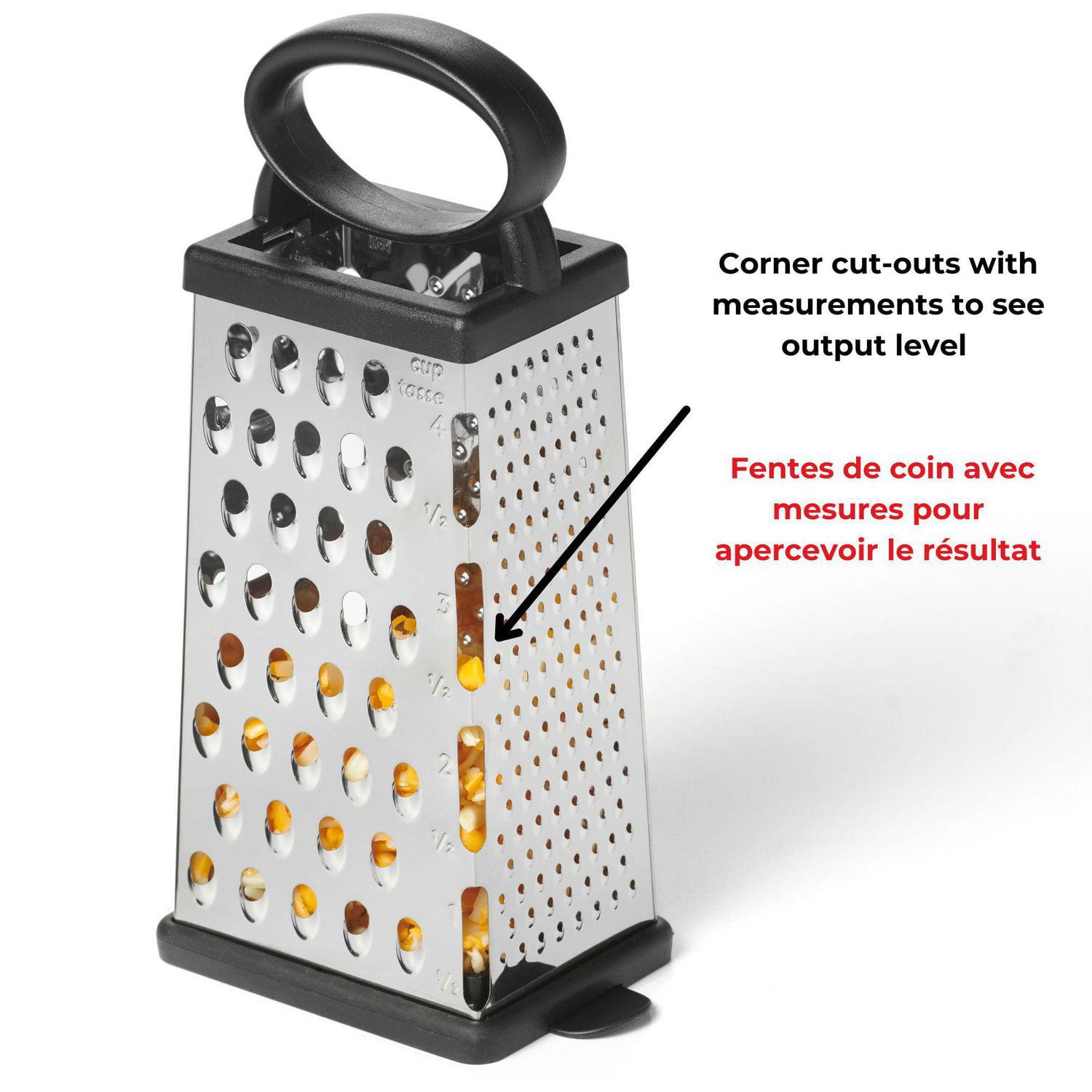 Starfrit Râpe à 4 Faces en Acier Inoxydable, Base Amovible avec Couvercle, Coupelles de Mesure, Poignée Confortable, Base Antidérapante