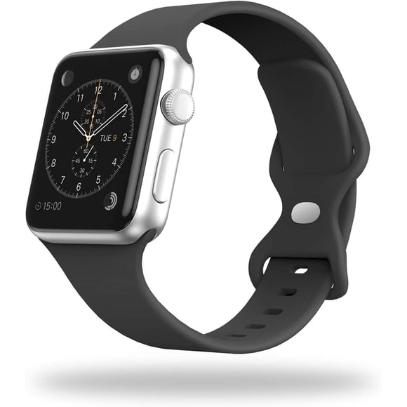Bracelet de Montre Intelligente Compatible avec Apple Watch Band 38mm 40mm 42mm 44mm, Bracelet Sport de Remplacement en Silicone Souple Compatible pour iWatch SE Series 6/5/4/3/2/1 (38/40mm, Noir)
