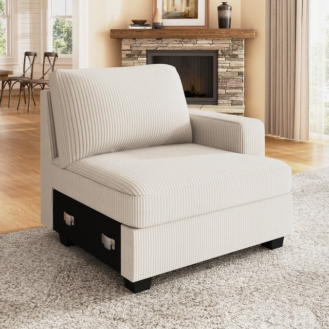 HONBAY Right Arm of Modular Sectional Corduroy Sofas, Beige