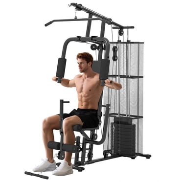 Soozier Multifunction Home Gym Equipment with 100Lbs Weight Stack, Black