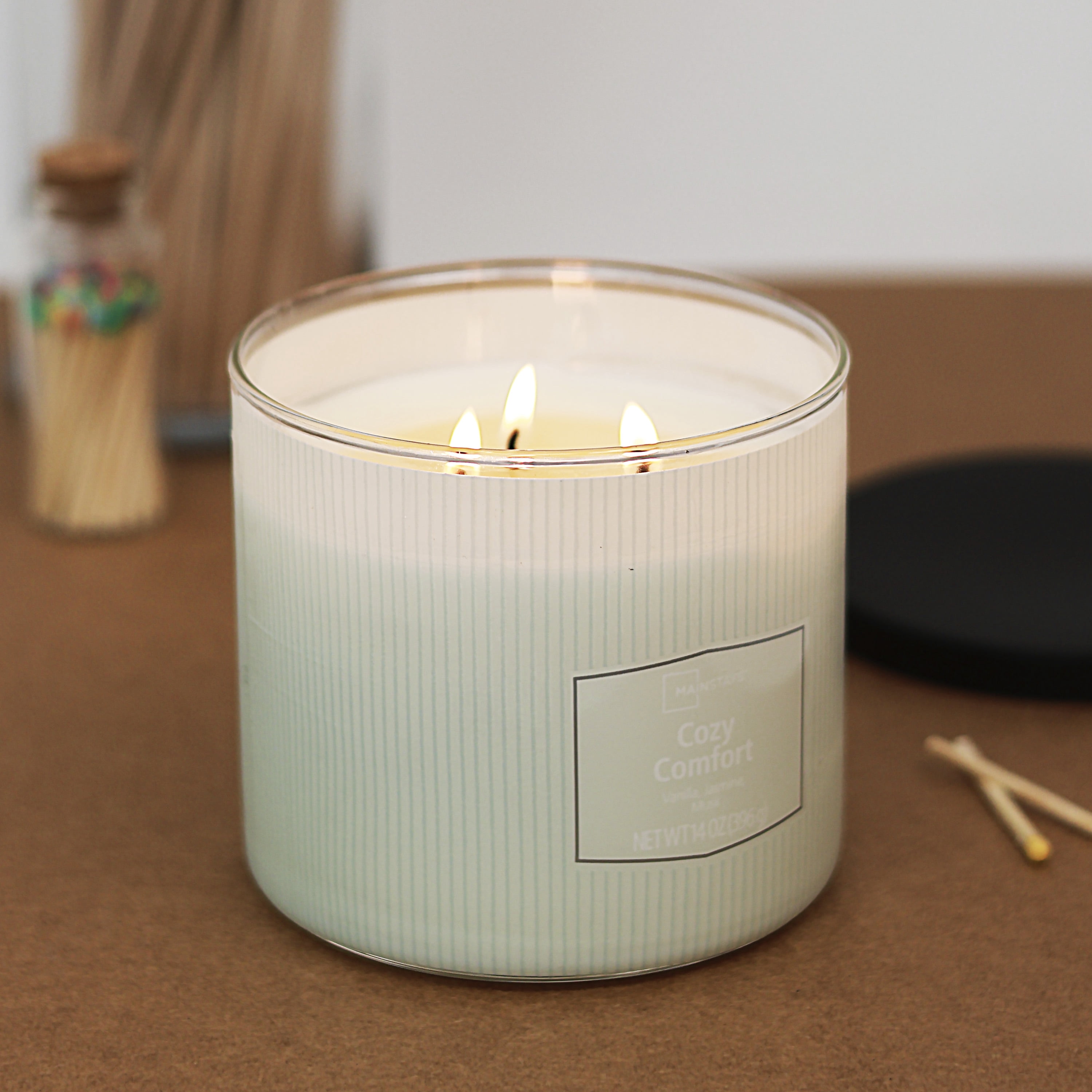 Mainstays 3-Wick Textured Wrapped Cozy Comfort Scented Candle, 14 oz