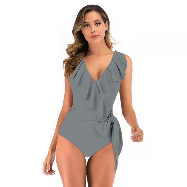 Women's Bikini Swimsuit Ruffles Two Pieces Bikini Set, Gray Green M