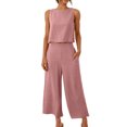 thumbnail image 1 of Mgmyaa Womens Summer 2 Piece Outfits Linen Crop Tank Tops Lounge Matching Sets & Long Track Pants Tracksuits, 1 of 8