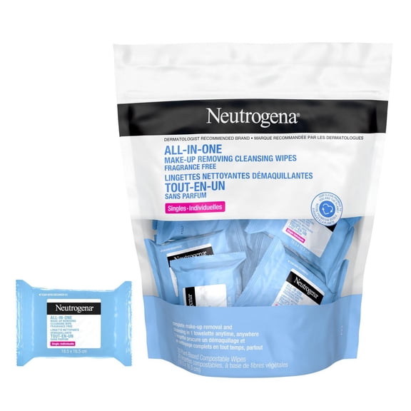 Neutrogena Lingettes Nettoyantes Démaquillantes Tout-en-un, Retrait du Mascara Hydrofuge, Sans Parfum, Voyage