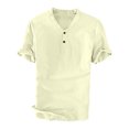 thumbnail image 1 of Chemises pour Hommes Lin Chemise Homme à Manches Courtes Couleur Unie Coton Lin Chemise Décontractée à Manches Courtes Col Pliable Haut Blouse à Col Rabattu, 1 of 5