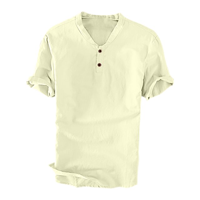 Chemises pour Hommes Lin Chemise Homme à Manches Courtes Couleur Unie Coton Lin Chemise Décontractée à Manches Courtes Col Pliable Haut Blouse à Col Rabattu
