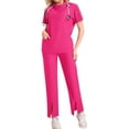 thumbnail image 2 of Ktyne Ensemble de Sarraus Roses pour Femmes Extensible Uniforme d'Infirmière à Manches Courtes Sarrau et Pantalon Tenue de Sarrau de Couleur Unie avec Multiples Poches Rose Vif m, 2 of 3