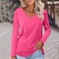 thumbnail image 2 of Timegard Hauts pour Femmes Col en V Manches Longues T-Shirt Basique Couleur Unie Blouse Confortable Tunique Décontractée d'Automne, 2 of 5