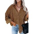thumbnail image 1 of Chemises en Velours Côtelé à Boutons pour Femmes Col Rabattu Blouse à Manches Longues Hauts, 1 of 7