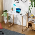 thumbnail image 2 of 32 inch Computer Desk, Study Writing Table for Small Space, Save Space Office Desk with Metal Legs, Modern Steel Frame Wood PC Workstation for Home Office, Gold, 2 of 8